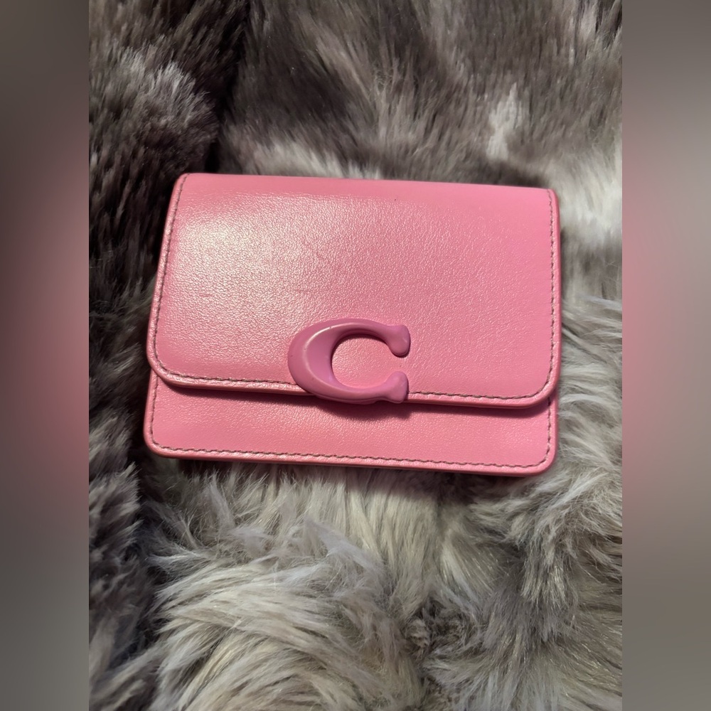 Coach Mini Mono Pink Snap Card Wallet